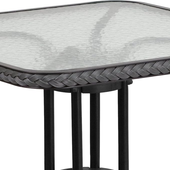 Flash Furniture Barker 28'' Square Tempered Glass Metal Table with Gray Rattan Edging
