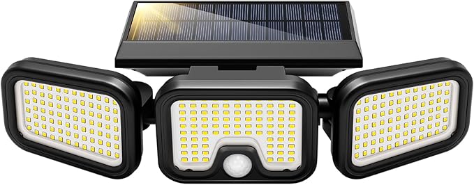 VIVOHOME Solar Flood Lights Outdoor, 256 LED Motion Sensor Lights | 2500LM, 3 Adjustable Heads Security Lights, IP65 Waterproof, 270° Wide Lighting Angle Solar Powered Lights for Porch, Yard