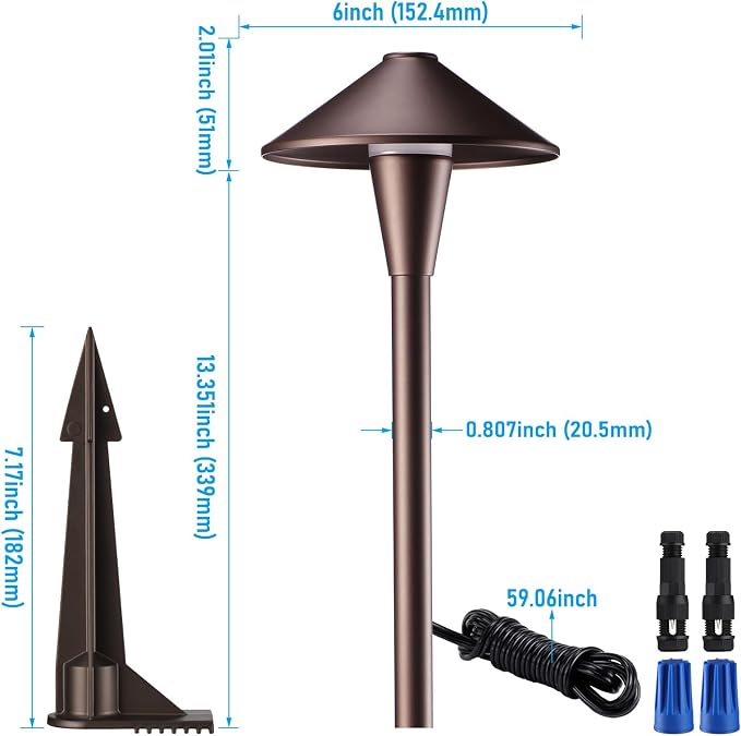 LEONLITE 6-Pack 5CCT Low Voltage LED Pathway Lights, Flat Cone Head | 12-24V AC/DC, IP65, Landscape Path Lights, for Walkway Yard Garden, 1800/2700/3000/4000/5000K, Oil Rubbed Bronze, Aluminum