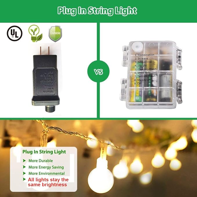 RaThun 49.2ft Globe String Lights with Remote for Indoor Bedroom Warm White | 100 LED Fairy Lights with Timer, 8 Modes, 16ft Extended Lead, Linkable for Bedroom,Dorm,Classroom,Christmas,Indoor Decor