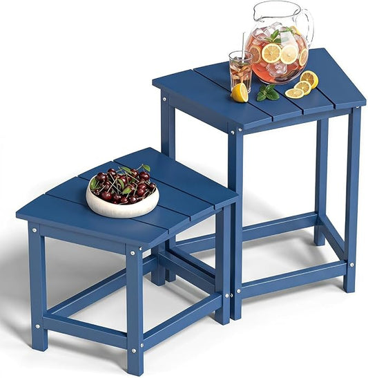 FOOWIN Adirondack Side Table Set of 2, 2-Tier Outdoor Side Table Weather Resistant, 40"& 60" H Small Patio Table Set, Purespa Accessory Bench Set for Outdoor or Indoor Use, Blue