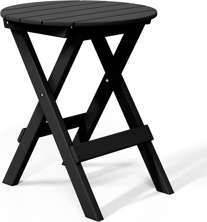 WestinTrends Malibu HDPE Outdoor 24.5 Inch Round Portable Folding Patio Dining Table, Black