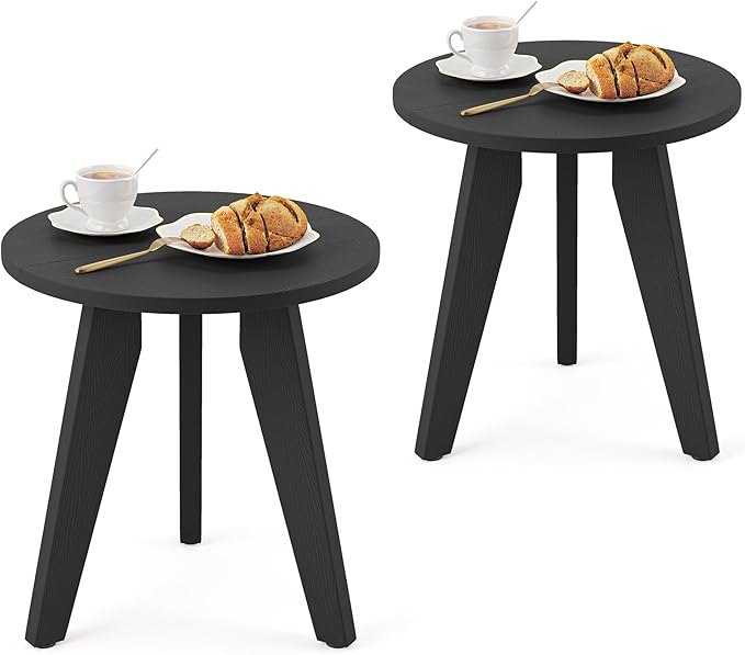 HDPS Outdoor Side Table Set of 2, Small Round Side Table Weather-Resistant, Outdoor Side Tables for Patio, Porch, Deck, End Table for Plant Stand, Living Room, Bedroom, Black