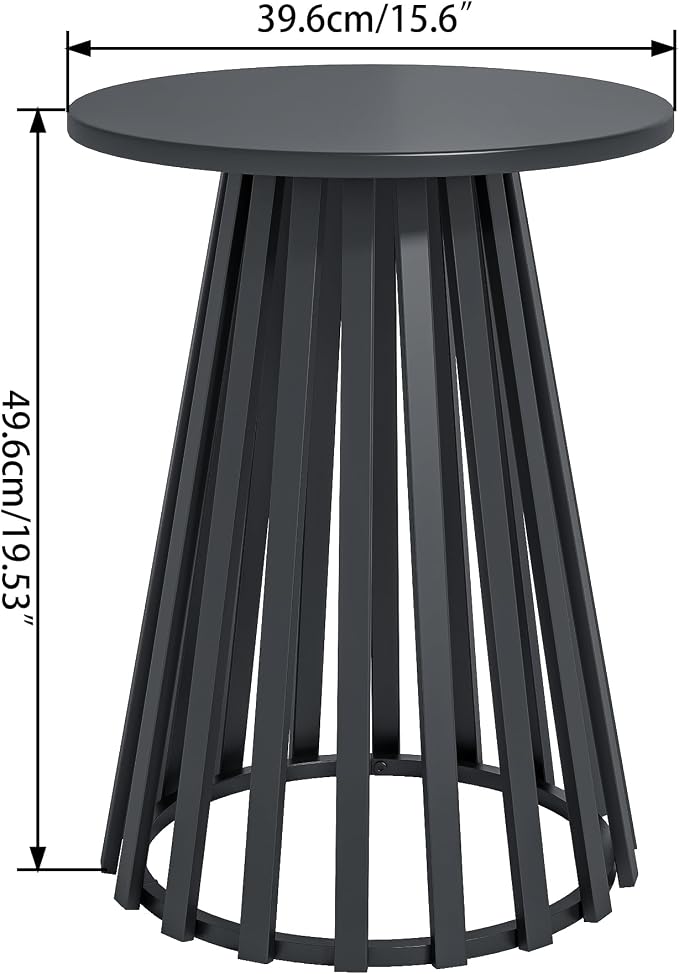 Round Small Outdoor Coffee Table, 15.6 Inch Metal Steel Patio Side Table, Patio Furniture Accent Bistro End Table, for Garden, Pool, Yard, Balcony, Living Room, Deck, Weather Resistant, Black