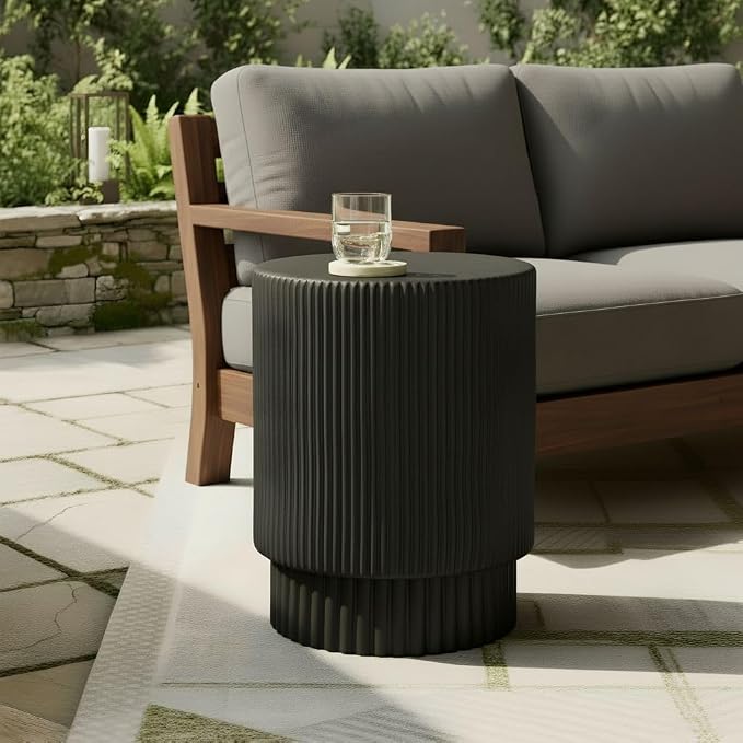 Christopher Knight Home Parson Patio Lightweight Concrete Round Coffee Table, Indoor and Outdoor Table for Garden/Backyard/Poolside/Balcony Cafeteria, MGO Outdoor Side Table with No Assembly, Black