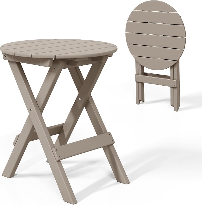Costaelm Outdoor Bistro Table, Patio Round Portable Folding Bar Height Table Tall Balcony Pub Small High Top for Front Porch Deck, Backyard, Garden, Weathered Wood