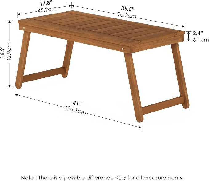 Furinno TIOMAN Patio Table, Folding Outdoor Side Table, Coffee Table, for Patio, Garden, Porch, Light Wood