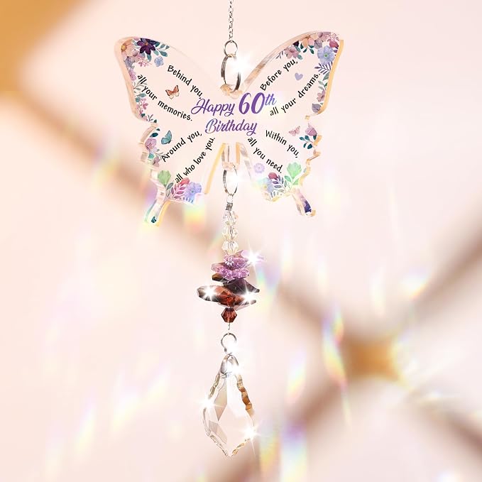 Funnli 60th Birthday Gifts for Women Suncatcher, 60th Birthday Decorations | 60 Year Old Bday Gift for Friends Sister Mom Grandma Window Hangings Home Decoration