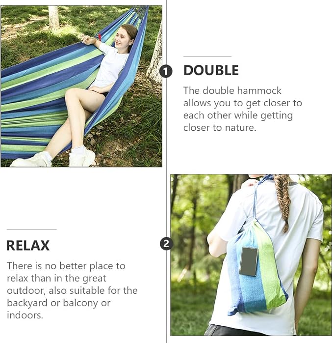 Toddmomy Thickened Canvas Double Hammock Portable Swing Hammock for Outdoor Easy to Assemble