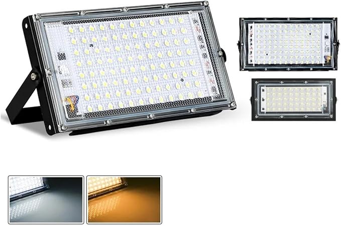 LED Flood Light Spotlight 100W 50W Outdoor Waterproof Reflector Floodlights Street Wall Lamp Garden Lighting(4pcs,Warm White_100W)