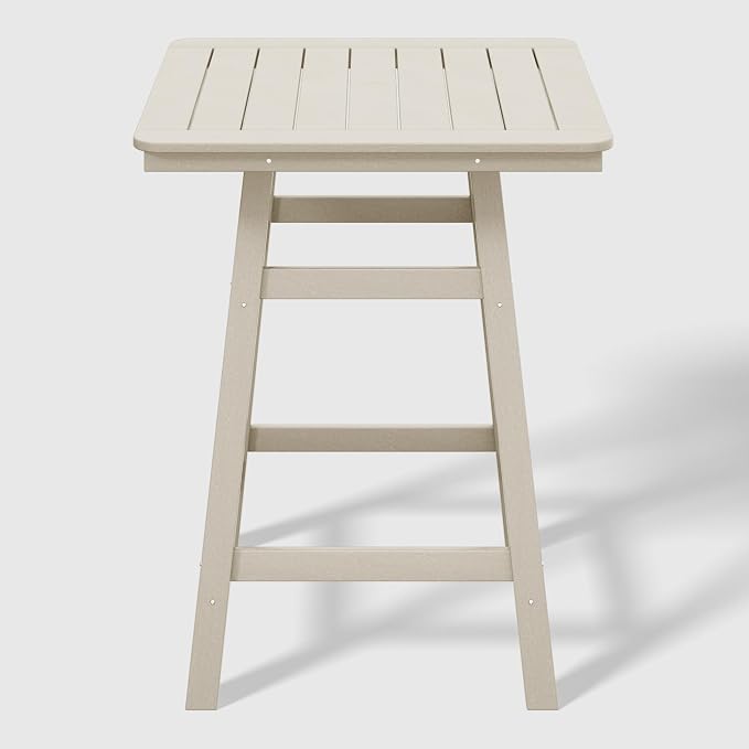 WestinTrends Malibu Square Outdoor Patio Counter High Bistro Bar Table with Umbrella Hole 37" Tall, Sand