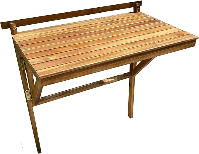 Patio Wise Outdoor Folding Balcony Table, Foldable Acacia Wood Deck Bar, Portable Apartment, Balcony, Railing, & Porch Furniture, 27-Inches W x 15 3/4-Inches D x 31.97-Inches H, Teak