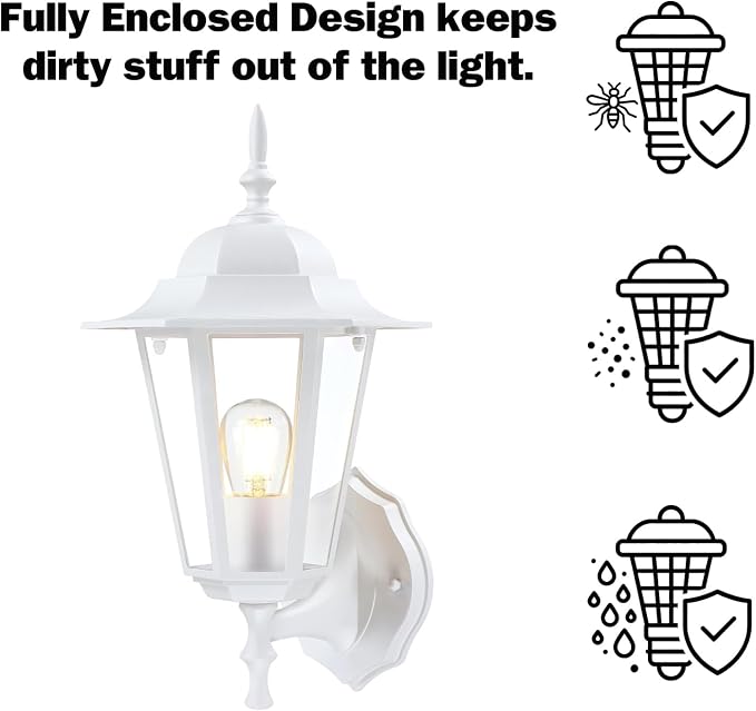 GRUENLICH Outdoor Wall Light Fixture, Rustproof Aluminum, Glass | Exterior Porch Light Wall Sconce Lantern for House, Patio, Garage, Waterproof, E26 Socket 60W Max, White, 2 Pack