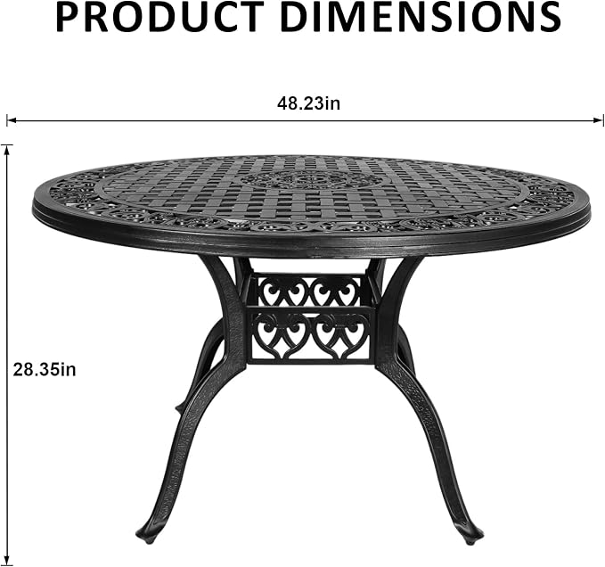 Patio Dinning Set Weather Resistant Cast Aluminum Patio Furniture Set with Umbrella Hole, Bistro Dining Set for Garden (48" x 48" Table B and 6 Chairs Black, 7 Pieces)
