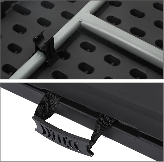 Magshion 6ft Plastic Folding Table with Handle for Indoor Outdoor, 6 Foot Utility Commercial Craft Foldable Table for Party Events, Black