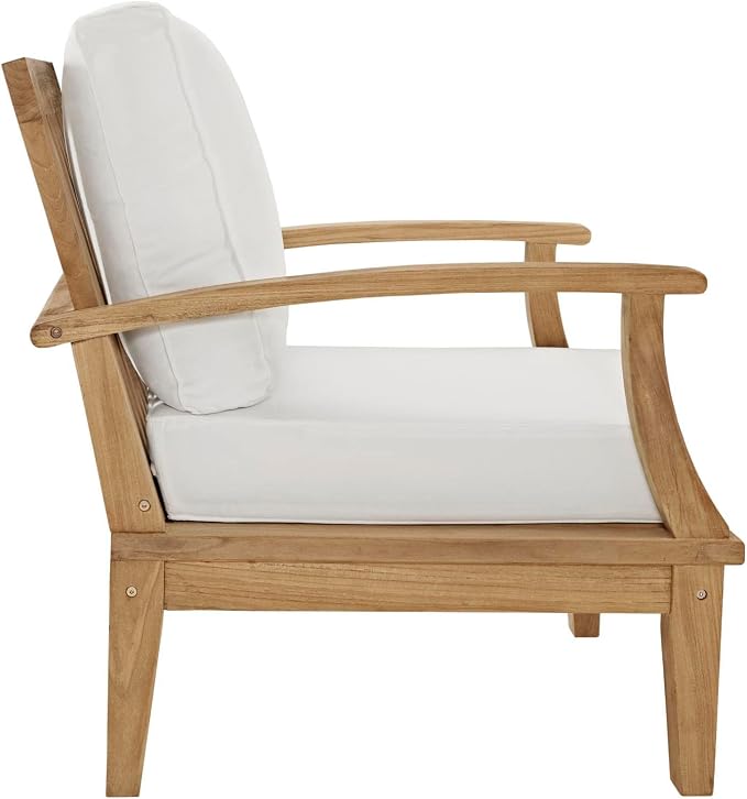 Modway Marina Premium Grade A Teak Wood 4-Piece Outdoor Patio Furniture Set in Natural White
