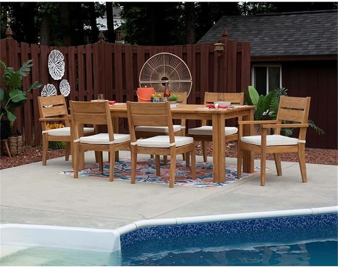 Linon Barlow Teak Outdoor Dining Table 80" Long Seats Up to 8 in Natural Finish