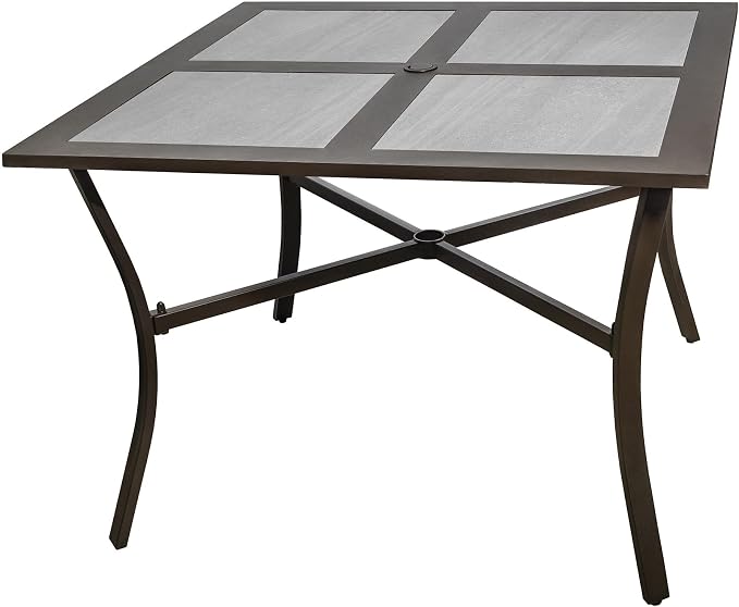 Garden Elements Outdoor Patio Dining Set, Square Aluminum Table with Drop Porcelain Tiles, Brown and Grey, 40"