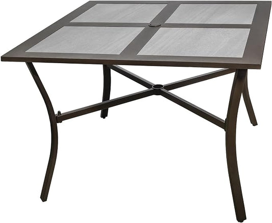 Garden Elements Outdoor Patio Dining Set, Square Aluminum Table with Drop Porcelain Tiles, Brown and Grey, 40"