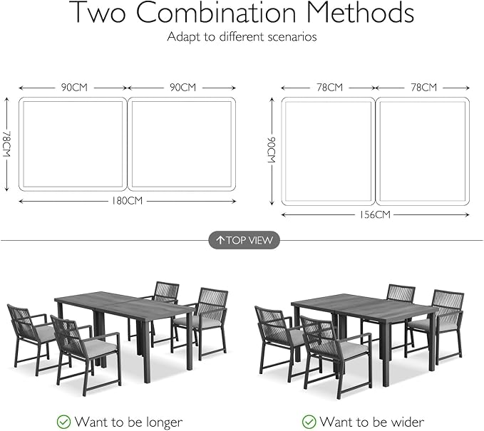Iron Outdoor Anti-Corrosion Wood-Plastic Dining Table -All-Weather Exposed Square Table Waterproof and Rust-Proof Courtyard-Style Coffee Table Garden/Balcony/Poolside,Dark Gray 1 Pcs