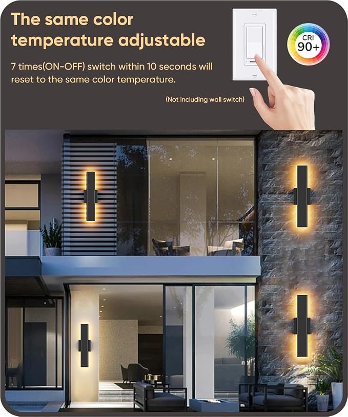 Aipsun 2 Packs Outdoor Wall Sconce, 3000K 4000K 6000K, 15.75in Modern Black Exterior Light, Long LED Linear Wall Light Outside Lighting for Entrance, Hallway, Garage, Porch(3CCT)