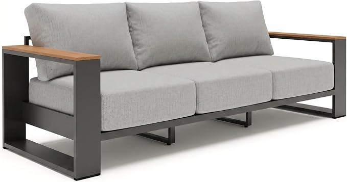 Oversized Aluminum Patio Furniture, 1 Piece Luxury Outdoor Furniture with 7.1" Extra Thick Cushion, Modern Outdoor Sectional 3-Seat Sofa for Porch, Garden and Deck, Gray