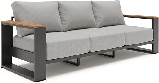 Oversized Aluminum Patio Furniture, 1 Piece Luxury Outdoor Furniture with 7.1" Extra Thick Cushion, Modern Outdoor Sectional 3-Seat Sofa for Porch, Garden and Deck, Gray