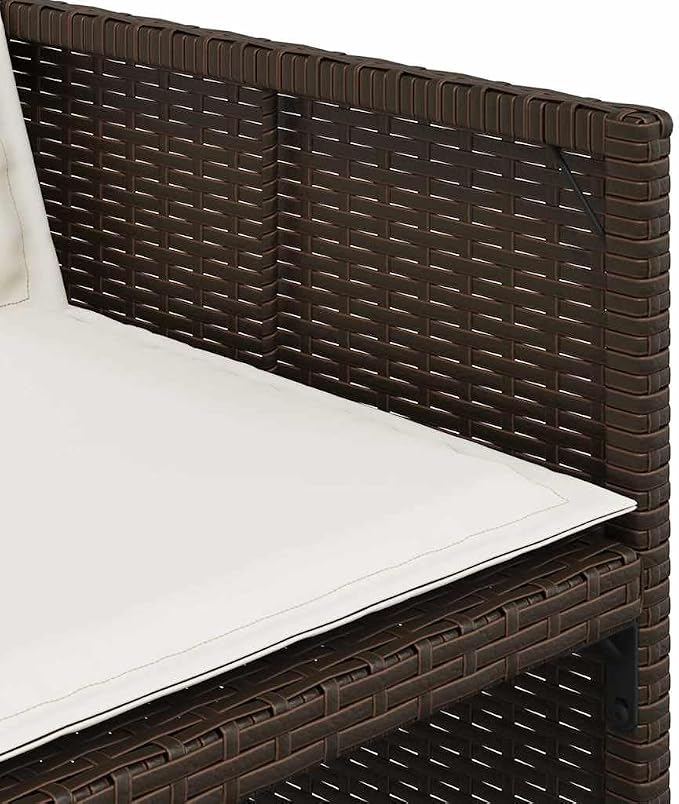 5 Piece Patio Dining Set with Cushions Brown Poly Rattan Outdoor Table and 4 Folding Chairs with Removable Washable Seat Cushions Tempered Glass Top UV Proof Garden Furniture for Backyard Deck Lawn