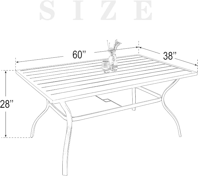 Patio Dining Set,Including 60"x 38" Steel Slat Dining Table and 6 Stackable Patio Chairs,Outdoor Furniture Set with 1.6" Umbrella Hole for All Weather