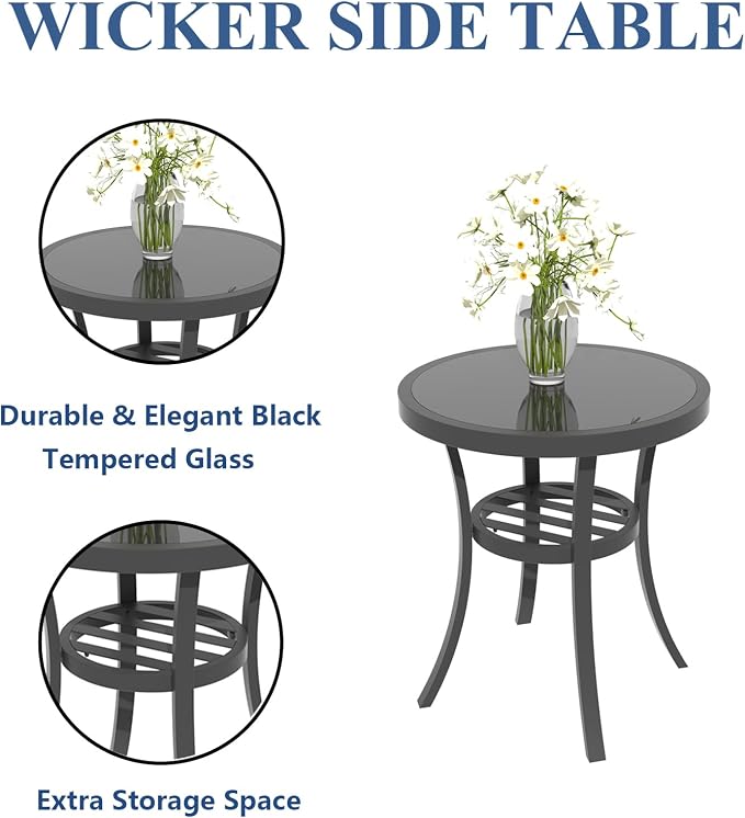 ALAULM 5 Piece Aluminum Outdoor Swivel Chairs High Back Metal Swivel Rocking Chairs with 5.1" Sponge Cushions, 2 Ottmans and 1 Coffee Table for Patio, Porch, Backyards, Garden(DarkBlue)