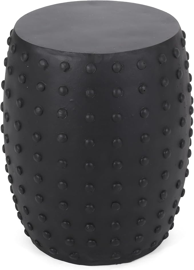 Outdoor Side Table 15.5" Drum Shape Lightweight Concrete-Look Outdoor Indoor Accent Table Decorative Garden Stools, for Patio Porch Living Room, Black