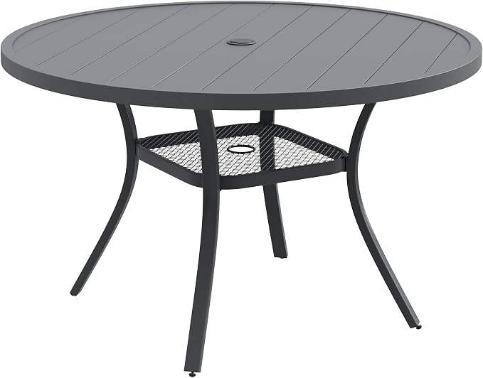 DIFY 48" Round Patio Dining Table for 6, All Weather Round Outdoor Metal Dining Table with 1.57" Umbrella Hole, Perfect for Backyard Lawn Garden, Grey