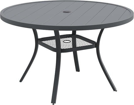 DIFY 48" Round Patio Dining Table for 6, All Weather Round Outdoor Metal Dining Table with 1.57" Umbrella Hole, Perfect for Backyard Lawn Garden, Grey