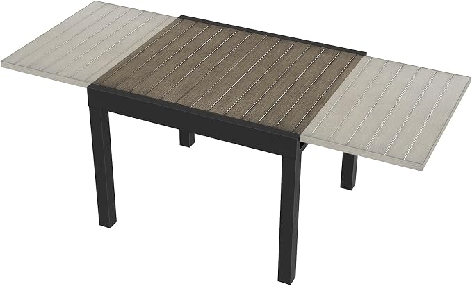 Extendable Outdoor Dining Table for 4-8 Person, Never-Rust Aluminum Expandable Patio Dining Table, 38"-77" Adjustable Square/Rectangle Extendable Patio Table for Garden, Lawn, Deck, Limed Oak