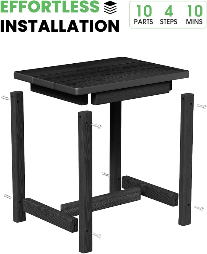 Outdoor Side Table – 17" HDPE Adirondack Side Tables, Sturdy Small Outdoor Porch Tables, Weather-Resistant & Easy Assembly Patio End Table for Garden, Balcony, Porch & Poolside (Black)