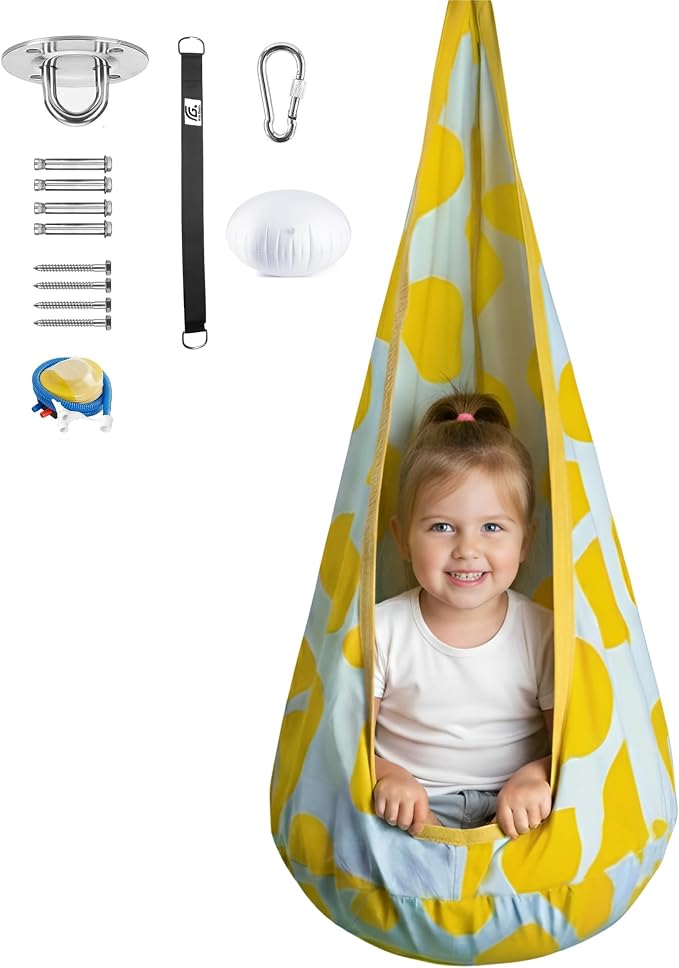 Calming Sensory Swing - Indoor Sensory Hammock for Kids & Adults, Supports up to 170 lb (77 kg), Double-Layer Canvas Fabric, Hanging Hardware Included, White-Yellow