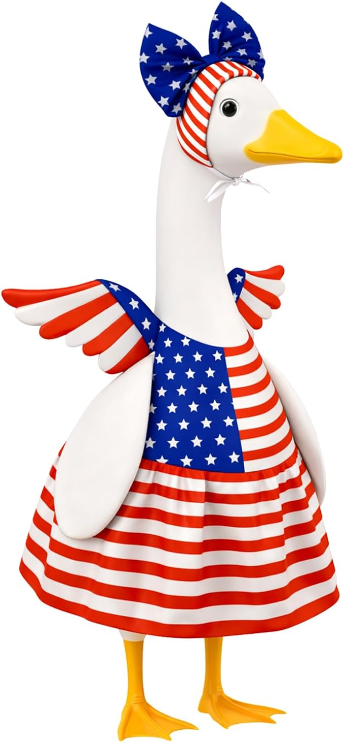 4th of July Porch Goose Outfits Patriotic Goose Costume for Outdoor Decor | for 23''H Plastic and Cement Statue, Independence Memorial Day Garden Patio Decoration