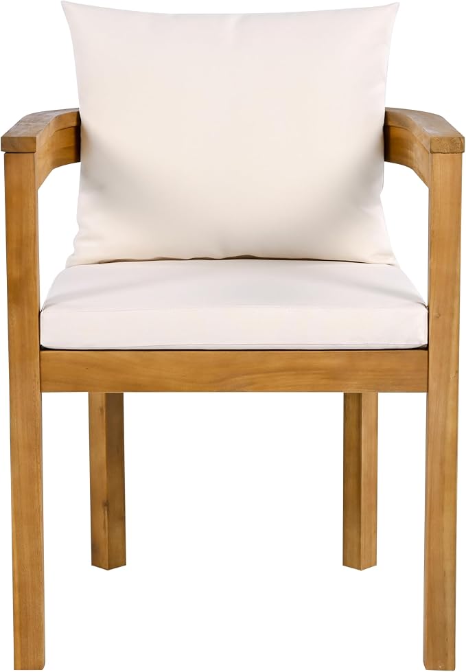 Christopher Knight Home Abact Acacia Wood Patio Dining Set for 4, Solid Wood Outdoor Dining Table Set for 4, Round Dining Table and Chairs Set of 4 with Cushion, Teak+Beige
