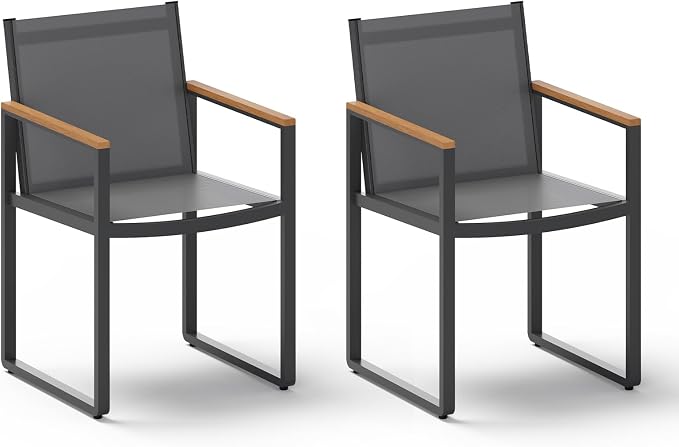 Outdoor Dining Chairs Set of 2, Aluminum Patio Dining Chiars with Textilene Mesh, 2 Piece Outdoor Chiars for Garden, Backyard, Deck (Gray)