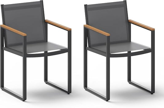 Outdoor Dining Chairs Set of 2, Aluminum Patio Dining Chiars with Textilene Mesh, 2 Piece Outdoor Chiars for Garden, Backyard, Deck (Gray)