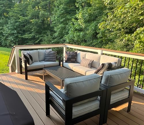 LayinSun Outdoor Aluminum Furniture Set, 5 Pieces Patio Sectional Conversation Chat Sofa Modern Seating Set with Coffee Table