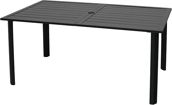 Outdoor Dining Set, 29" Heigh Rectangle Table and 6 Navy Swivel Chairs Sty1 | 63"x38" Metal Table, 29" Heigh Table Top,All Weather; 6 Piece Swivel Chairs: High Back,Retro Armrest,Textilene Fabric,Rocking