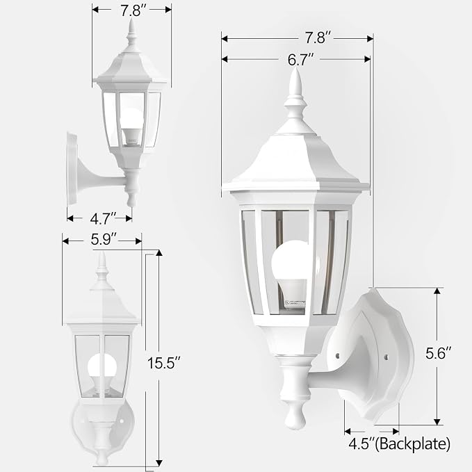 EMART Dusk to Dawn Plastic Outdoor Wall Light Fixtures(1 Pack, White) | Include Bulbs, Waterproof and Anti-Corrosion, Wall Mount Porch Sconces for Outside, Garage, Front Door, House, Patio