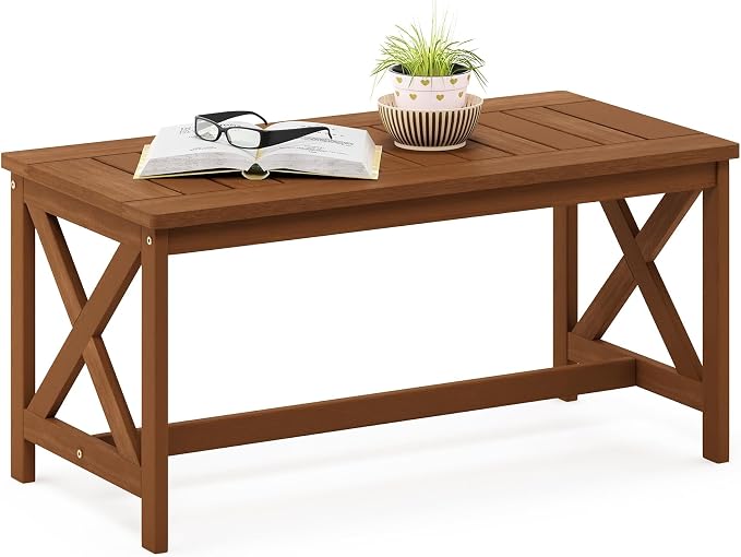 Furinno TIOMAN Outdoor Patio Coffee Table, Small Wood Outdoor Table with X-Frame Design, Teak Oil Finish Patio Side Table for Garden, Porch, Deck or Balcony, Light Wood