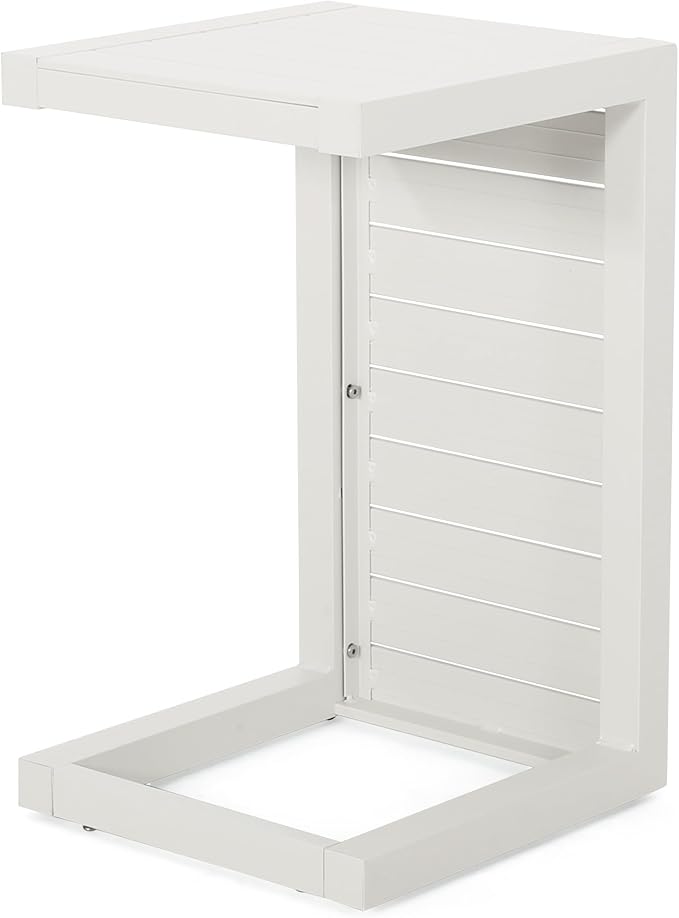 Cape Coral Alu C-Shaped Table White Outdoor Side Table 14.5" W x 15" D x 24" H Aluminum Frame White