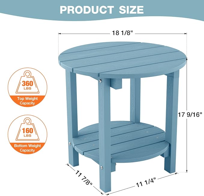 YEFU Adirondack Side Table, 18" Double Outdoor Side Table Set of 2, Poly Lumber end Table, Weather Resistant for Indoor, Patio, Pool, Porch, Backyard-Blue