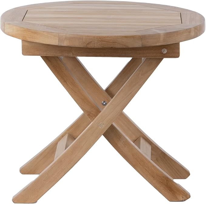 Teak Wood Folding 20”-Inch Outdoor Coffee Table - Perfect for Camping & Outdoor Entertaining - Ideal for Backyard, Front Porch, Balcony (Round)