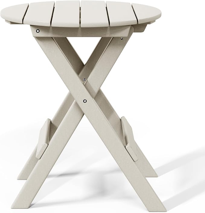 WestinTrends Malibu HDPE Outdoor 24.5 Inch Round Portable Folding Patio Dining Table, Sand