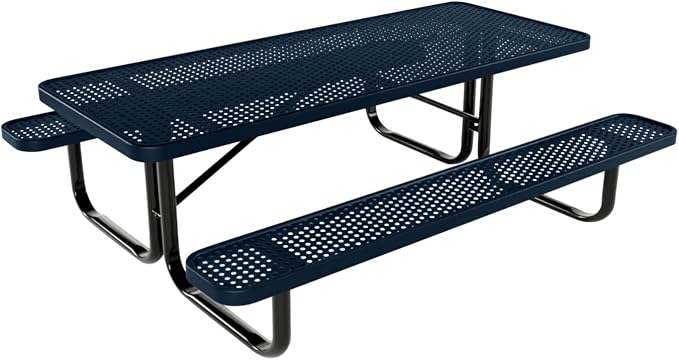 COATEDOUTDOORFURNITURE Heavy-Duty Portable Outdoor Kids Table, Punched Steel Kids Picnic Table, Commercial-Grade Picnic Table, Made in America (6ft Rectangular, Childrens, Dark Blue)
