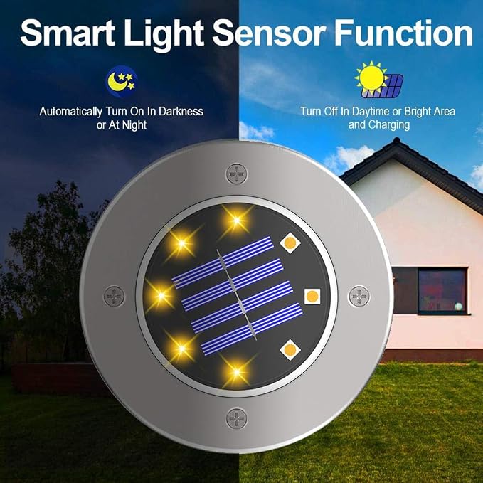 ZGWJ 8 Pack Solar Ground Lights,8 LED Solar Garden Lights Outdoor Waterproof Landscape Lighting for Yard Walkway Patio Lawn Driveway Decoration Warm White